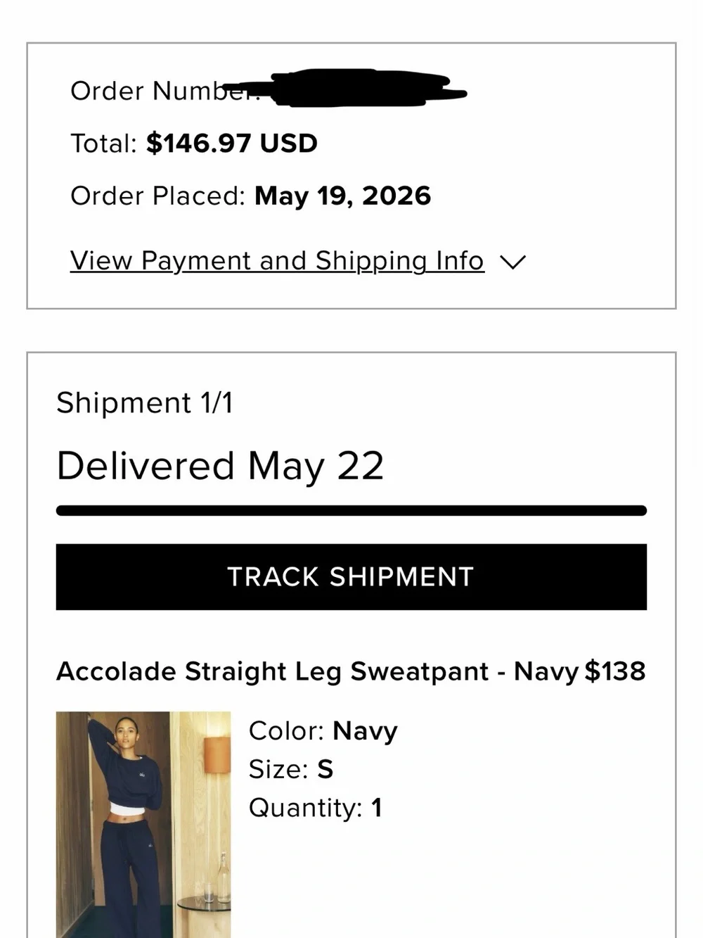 ALO Accolade Straight Leg Sweat pant BRAND NEW W/TAG Sz. S NAVY